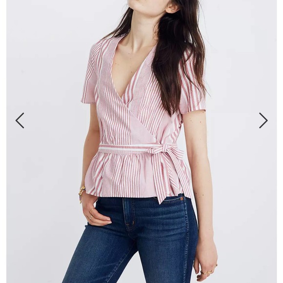 Madewell Tops - Madewell Ruffle-Hem Wrap Top in Stripe Mix Large
